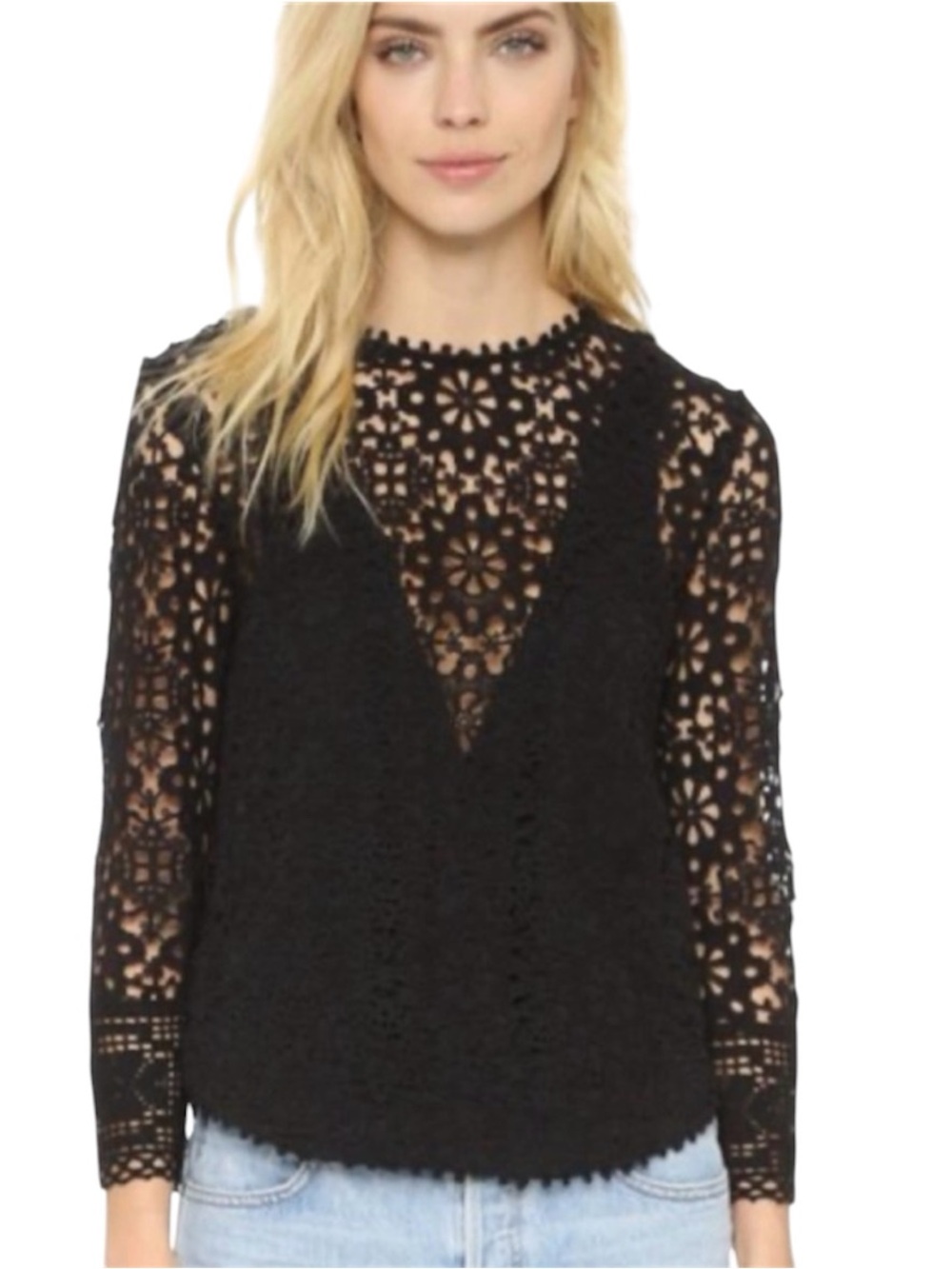 Sea New York Roseanna Black Crochet Lace Cotton Top Eyelet Size 4